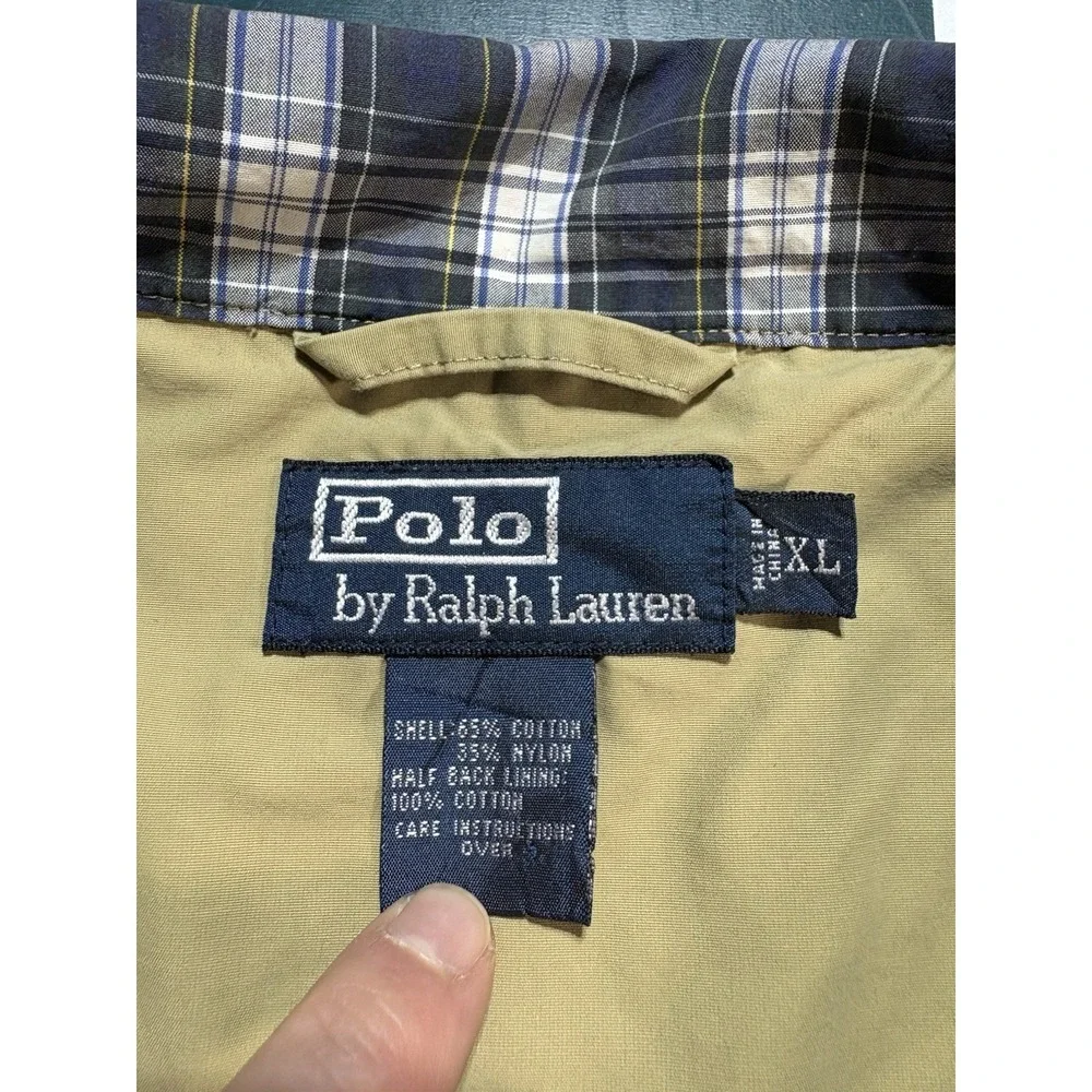 Vintage Ralph Lauren Polo Trench Coat Jacket Mens XL Beige Plaid‎ Collar 90s
